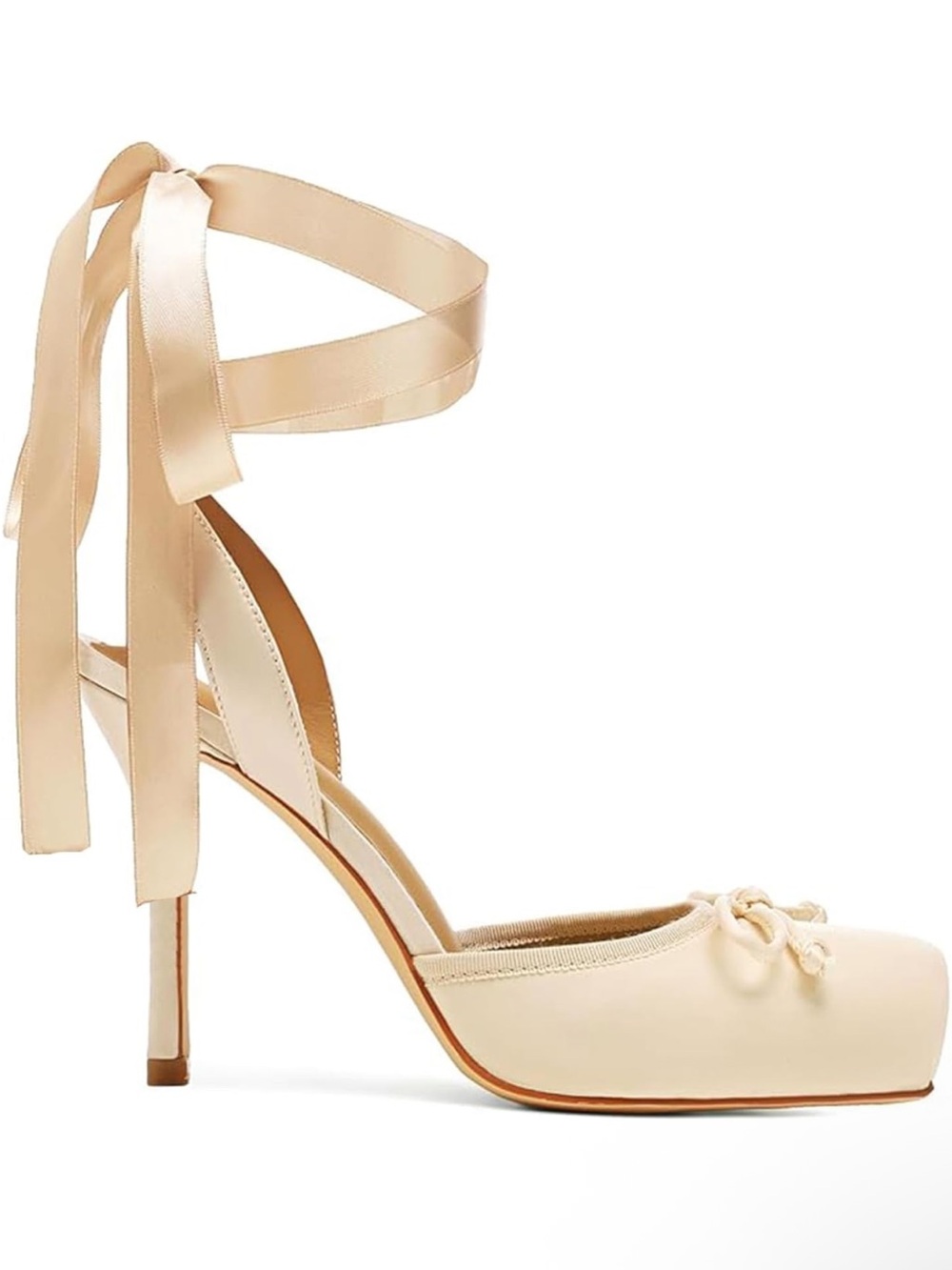 Satin Ankle-Tie High Heel Pumps in Ivory. (Box has no lid)